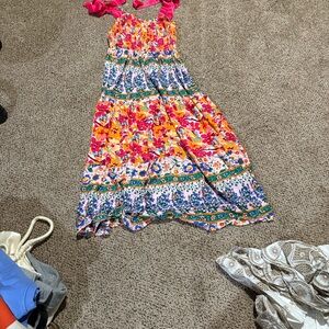 Umgee Floral Maxi Dress with Pink Straps